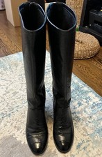 Chanel Black Leather Knee High Boots