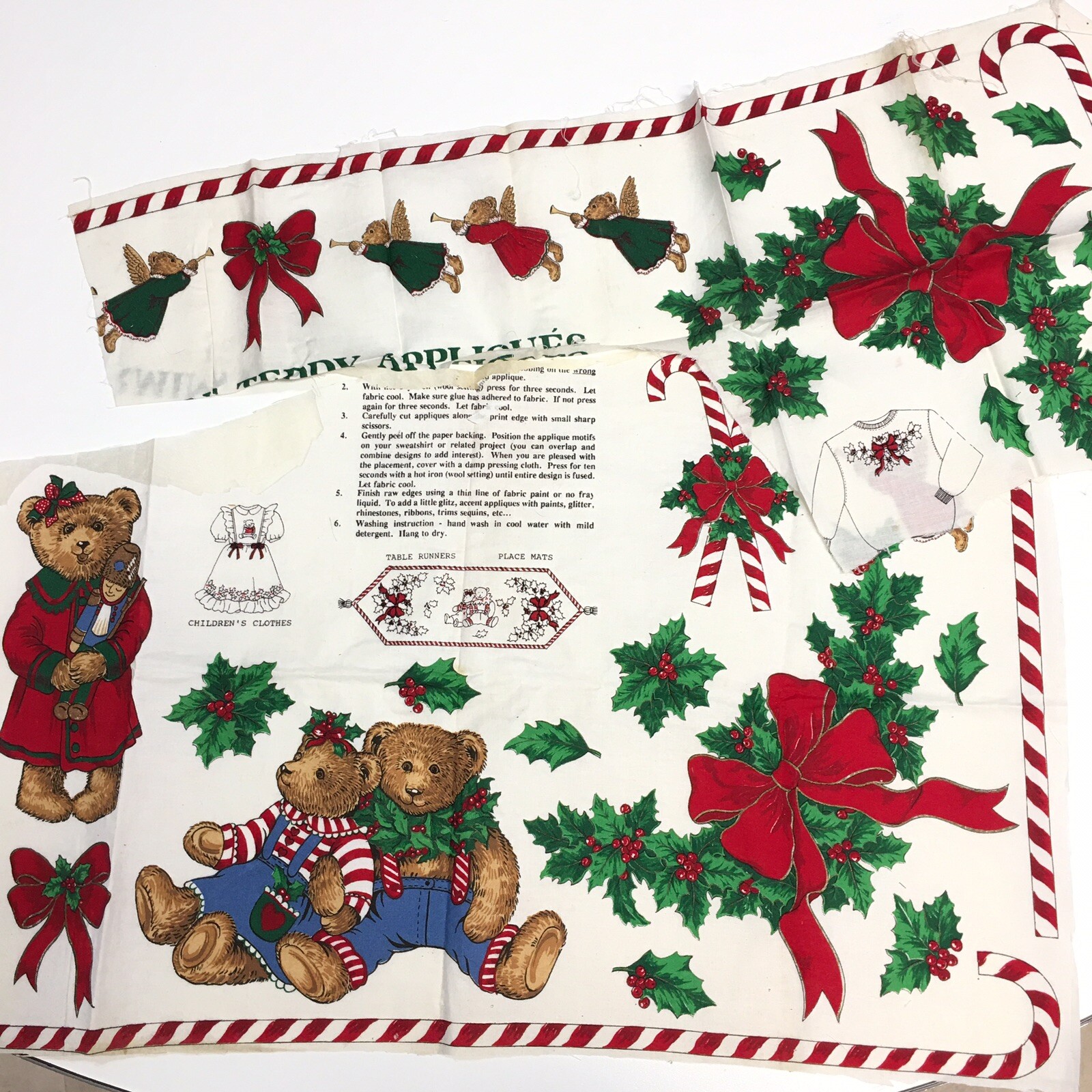 Christmas Fabric Applique No Sew Iron On Country Patchwork Teddy Bears