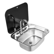 RV Caravan Camper Boat Stainless Steel Hand Wash Basin Kitchen Sink w/Lid Faucet