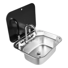 Stainless Steel Hand Wash Basin Sink With Flip Lid& Faucet for RV Caravan Camper