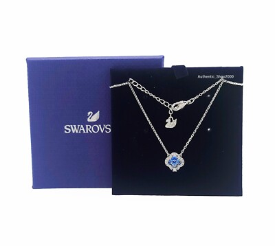 NEW Authentic SWAROVSKI Blue Sparkling Dance Pave Clover Necklace 