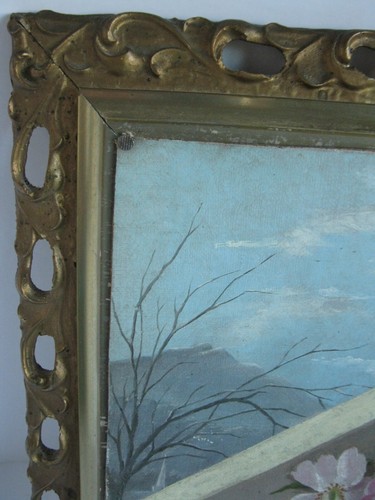 Small Victorian Framed Painting on artist board of Pink Dogwood Floral Branch - Picture 6 of 10