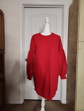 J.O.A Long Sleeve Pullover Sweater Dress Size M Red Pockets & Puff Sleeves 