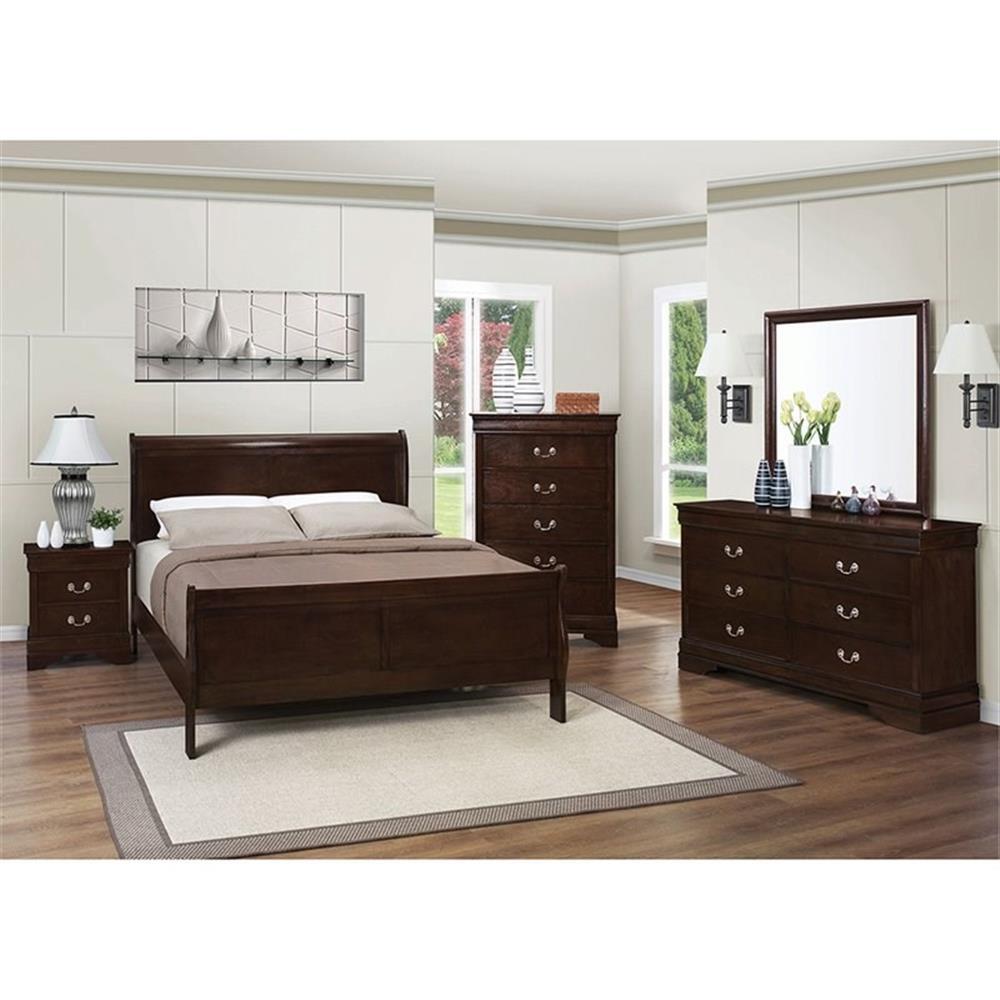 Bowery Hill Traditional Asian Hardwood Full Sleigh Panel Bed in Cappuccino
