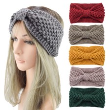 Women Girl Wool Knitted Hairband Cross Bow-knot Headband Stretch Ear Cover Warm