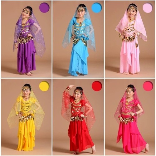 Girls Beads Coins Indian Belly Dance Costume Cosplay Carnival Outfit 6 Colors - Picture 7 of 13