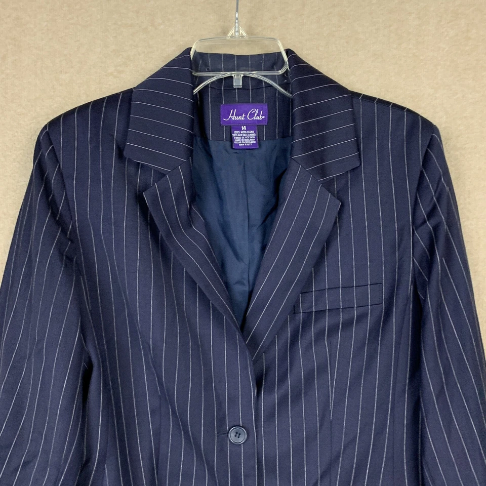 Blazer Hunt Club para mujer 14 azul marino chaqueta a rayas 100 % lana dos botones Foto 4 de 4