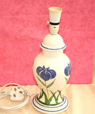 VINTAGE 1980S TALL CERAMIC LAMP BASE, RYE POTTERY, CINQUE PORTS, IRIS, IRISES,