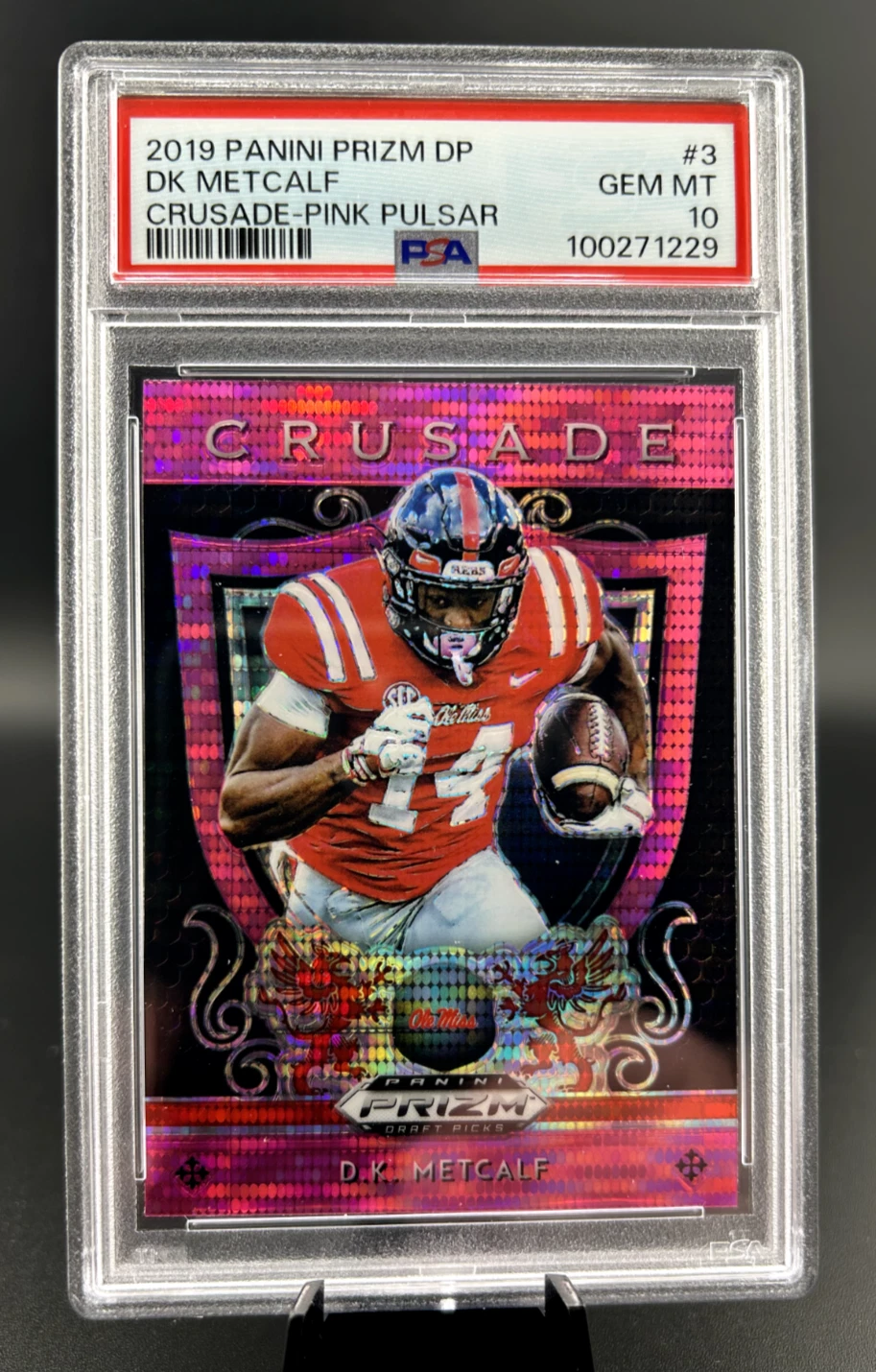 DK Metcalf Panini Prizm Draft Picks Crusade #3 Pink Pulsar