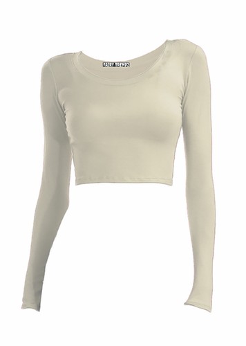 Womens Long Sleeve Crop Top TShirt Ladies Girls Scoop Crew Neck Crop Shirt Top - Picture 20 of 25