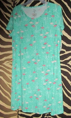 PINK and WHITE FLAMINGOS BLUE PAJAMA GOWN 2X/3X(20-24) - Picture 3 of 5