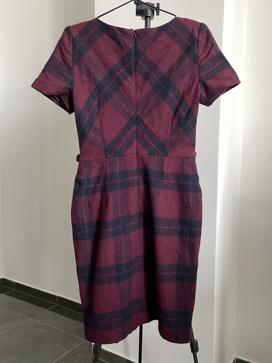 Hobbs London Wool Plaid Sheath Dress Burgundy Size UK 10 US