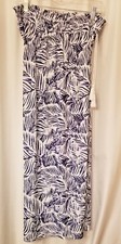 Womens Palazzo Pants Blue & White Tropical Wi...