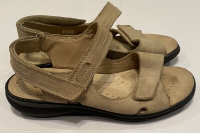 Ecco Beige Leather Slingback Sandals Shoes Womens 38 US 7 7.5 Fully Adjustable