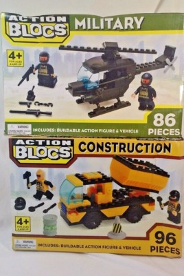Action Blocs Helicopter 86 PC & Dump Truck 96 pc Ages 4+  New  Box Damage 
