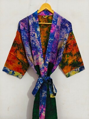 Patchwork Silk Tie Dye Kimono Lounge Wear Women s Beach Party wear Robe, T-738