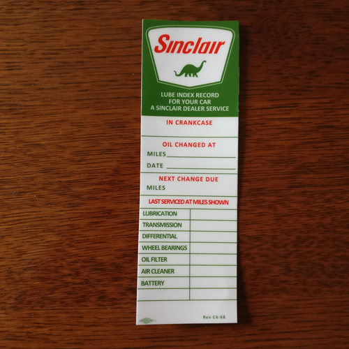 Oil Change Label Sticker Combo Replica Door Jamb Shell Sinclair Muscle