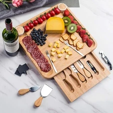 Kitchen Bamboo Cheese Board Knife Set Large Charcuterie Boards & Cheese Platter