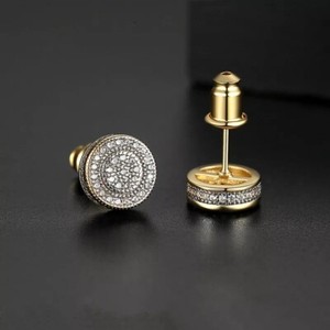 Authentic ZARD Round Clear Cubic Zirconia Pave Stud Earrings in 18k Gold Plated Silver