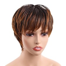 Short Braided Wigs Black Women Synthetic Straight Hair Natural Brown Braiding
