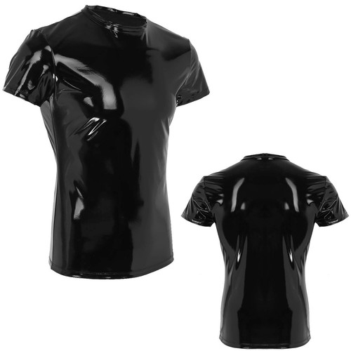 Herren Kunstleder T-Shirt Slim Fit Tops Muskelshirt Oberteile Unterhemd Clubwear - Picture 4 of 58