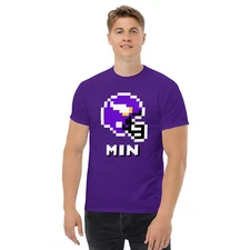 Minnesota Vikings NES Football Helmet 8-bit Tecmo Super Bowl Retro Fan T-Shirt