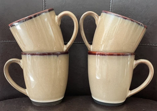 Set of 4 Sango Nova Brown 4933 Coffee/ Tea Mugs Cups China