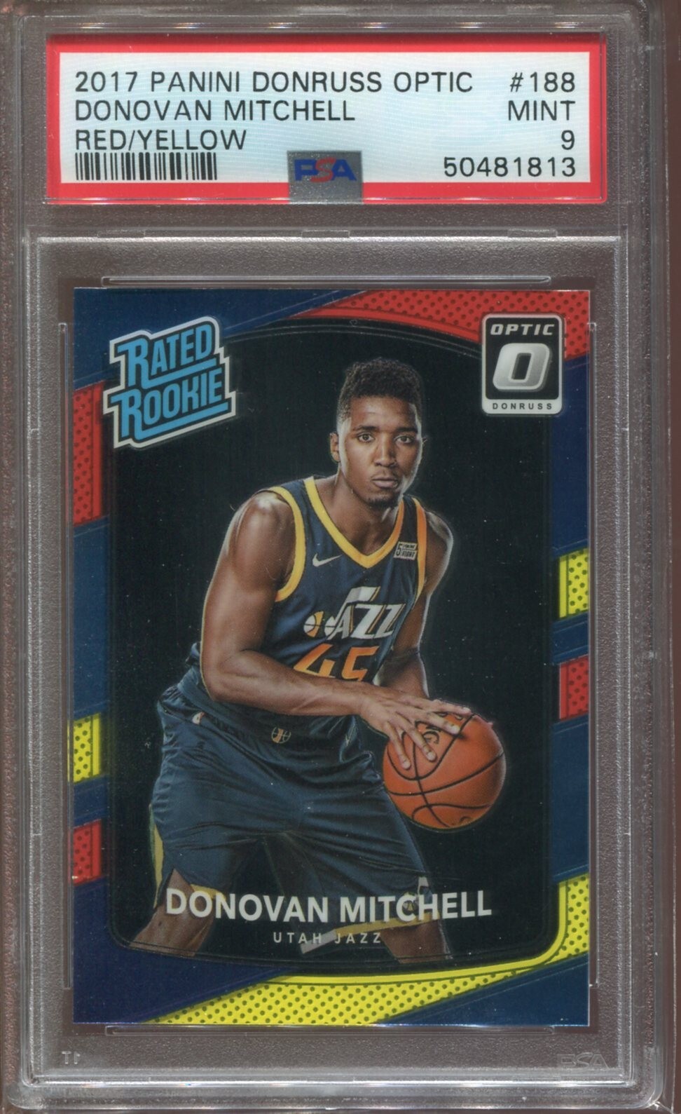 2017 Donruss Optic Red Yellow Donovan Mitchell Rated Rookie #188 PSA 9