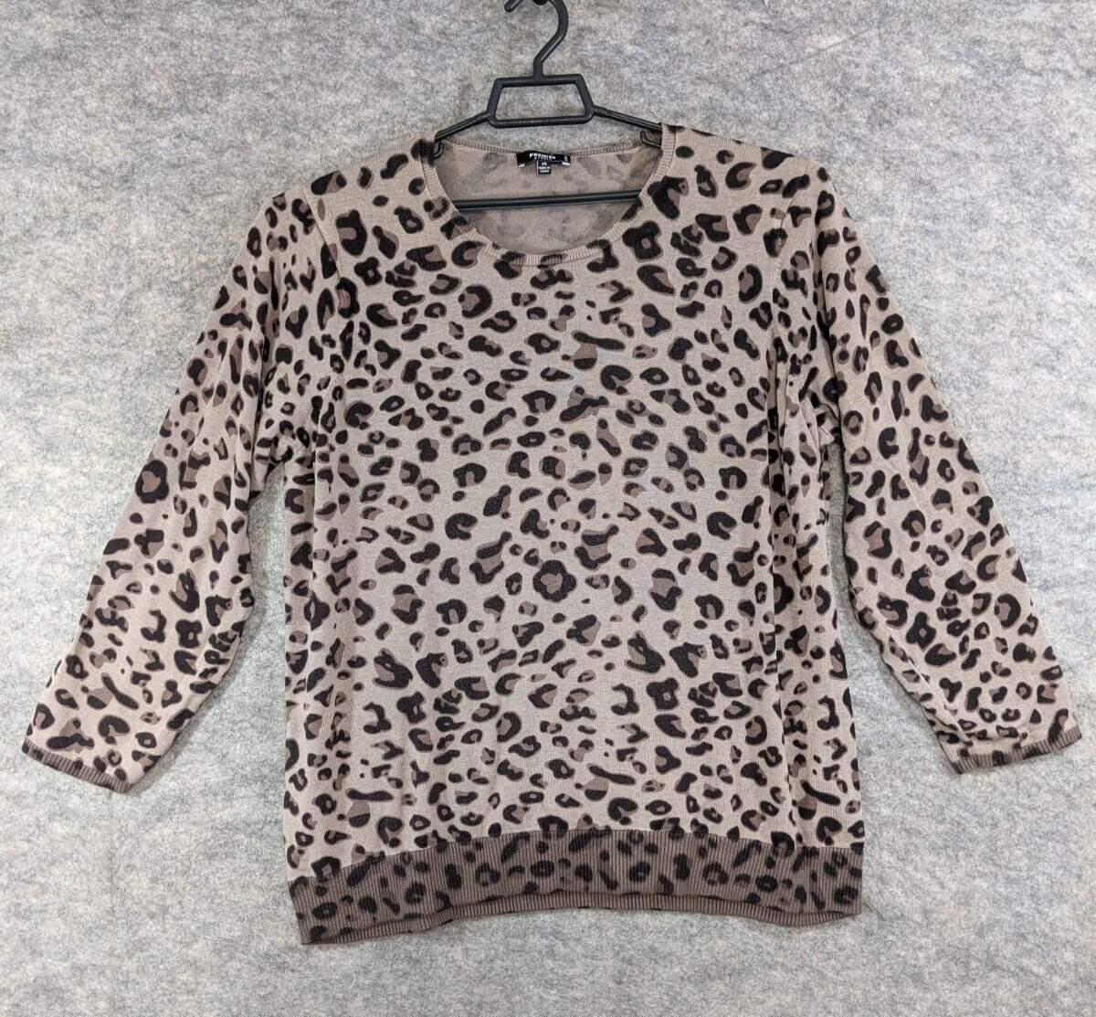 Premise Studio Sweater Women 2X Brown Leopard Print Knit Crew Neck 3/4  Sleeve