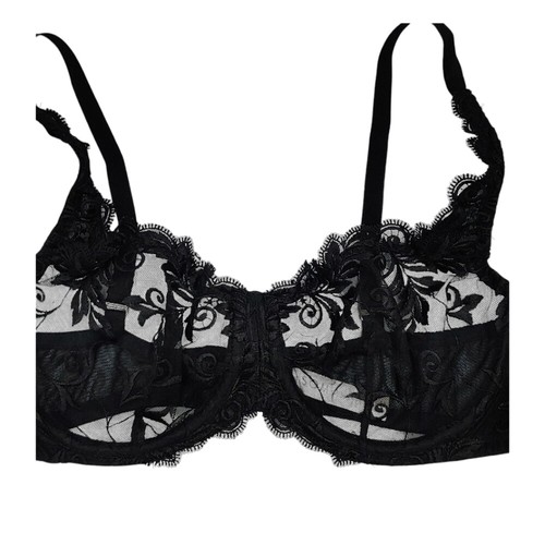 Soma Sensuous Unlined Bra Women's 34C Black Lace Non-Paddded Sheer Balconette - Picture 2 of 8