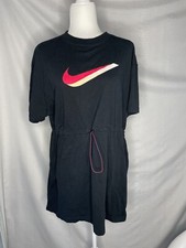 NIKE Sportswear Icon Clash Women's Black Knit Dress Drawstring Waist Size L