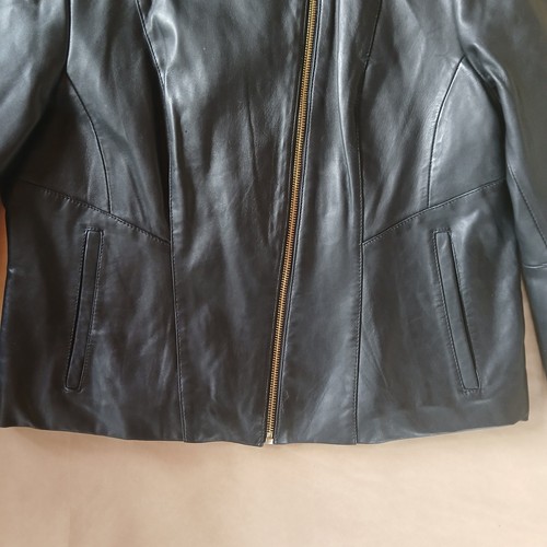 Cole Haan schwarze Lederjacke Damen L echtes Lammleder klassisch minimalistisch - Bild 6 von 12