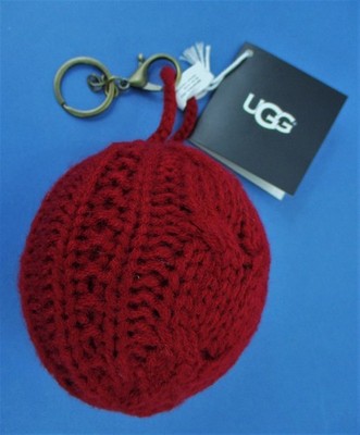 UGG Keychain Classic Cable Knit Pompom Purse/Bag Charm Redwood Red