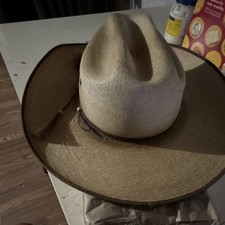 Tan Straw Western Cowboy Hat with Chin Cord, Vent Holes for Breathability