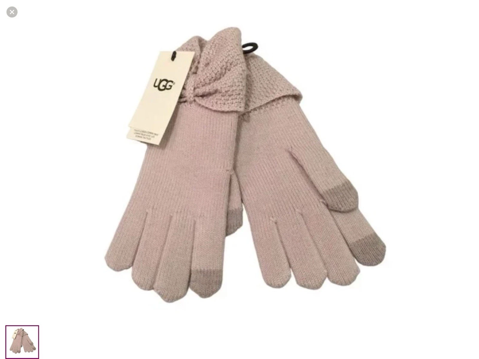 NWT UGG Knit Gloves With Bow Accent Touchscreen Dusty Pink One Size $55