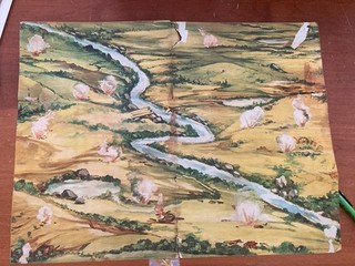 Vintage 1960s Marx Blue & Gray Paper Playmat Measures 15”x20” Some Damage RARE!!