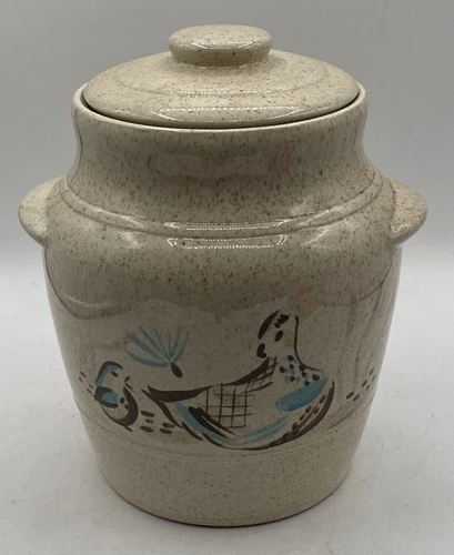 1960's Red Wing Bob White Quail CookieJar Cream with Brown Speckles MCM
