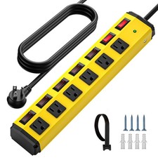 6-Outlet Heavy Duty Metal Power Strip with Individual Switches, 15AMP/1875W S...