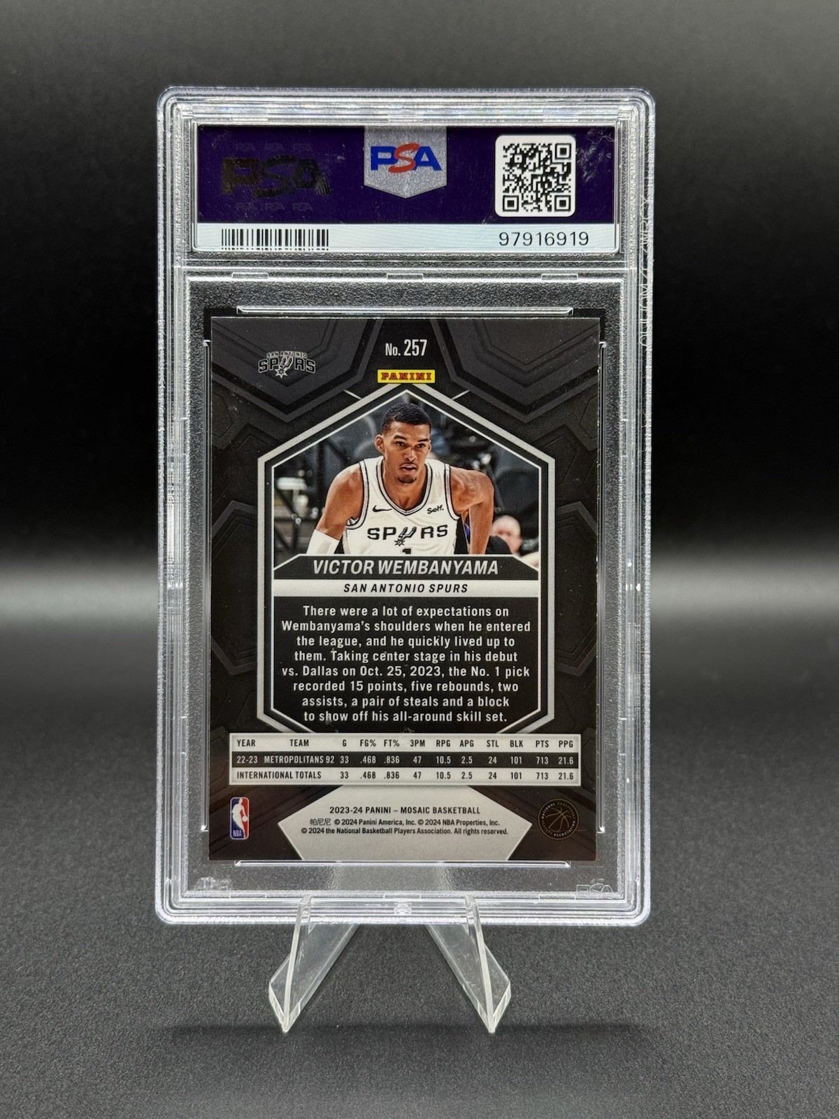 Victor Wembanyama 2023-24 Mosaic NBA Debut RC PSA 10 ROOKIE Spurs #257 PSA 10 ✅ view 4