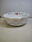 Heisey EAPG BEADED SWAG OPAL Milk Glass Large 8" Berry Bowl w/Hand Painted Roses