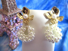 Lovely Cluster Pearls Earrings Pierced Short Dangle Crystal Romantic NWT