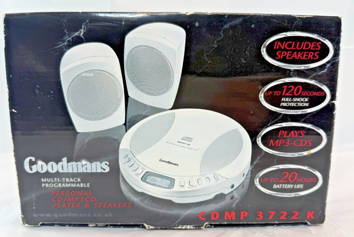 Vintage Goodmans CDMP3722K Personal CD MP3 Player & Speakers Boxed Working Y2K