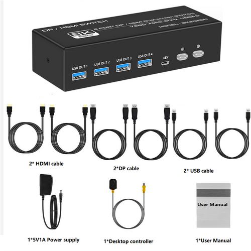 2 In 2 Out 8K DP1.4 HDMI2.1 USB3.0 KVM Switcher 2x2 For 2 Computers 2 Monitors - 第 14/14 張圖片