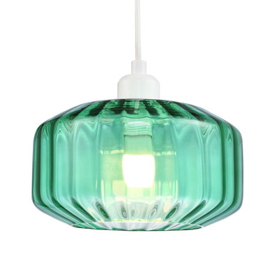 Moderner smaragdgrüner gerippter Glas nicht elektrischer Hängeschirm mit flachem Stil...