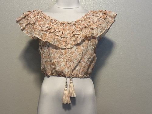 Love Shack Fancy Cotton Dorin Crop Top Beaded Tassels Vanilla Foam Women Size S - Picture 5 of 11