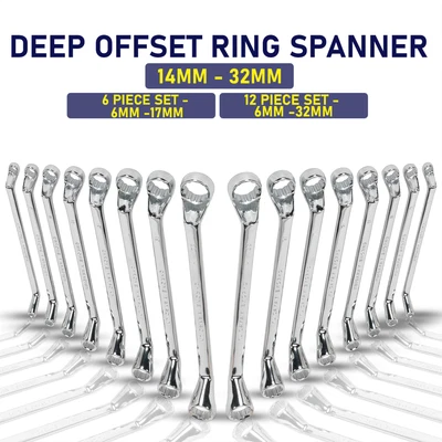 DAPETZ Offset Ring Spanners & Set 6mm - 32mm Metric CRV Steel Double End Deep Swan Neck