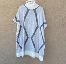 NWT Papaya Ivory Gray Oversized Knitted Poncho with Turtleneck Sz M/L FREE SH