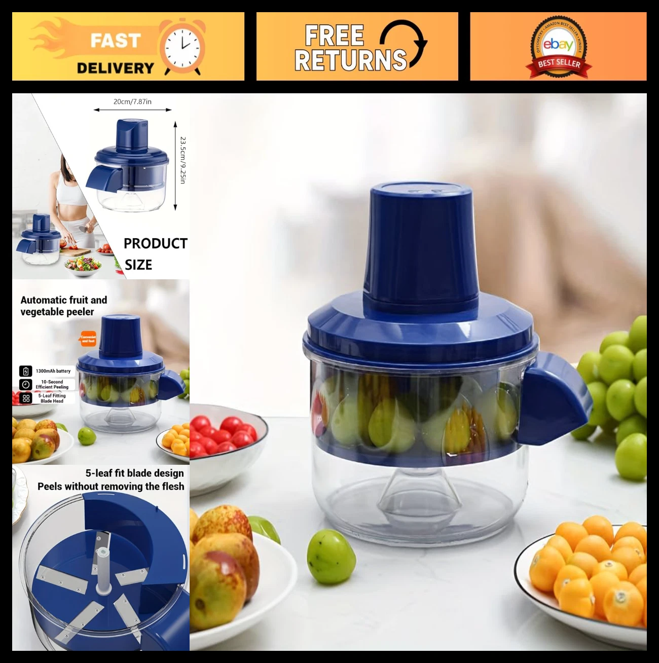 Rechargeable Electric Grape & Vegetable Peeler, Automatic Fruit & Garlic Peeler