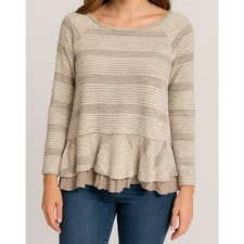 Doe & Rae Small Peplum Top Gray Stripe 