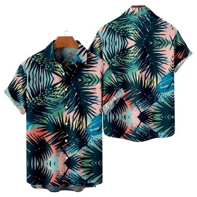 Men's Tropical Palm Leaf Hawaiian Shirt, Summer Beach Button Up, Short Sleeve
